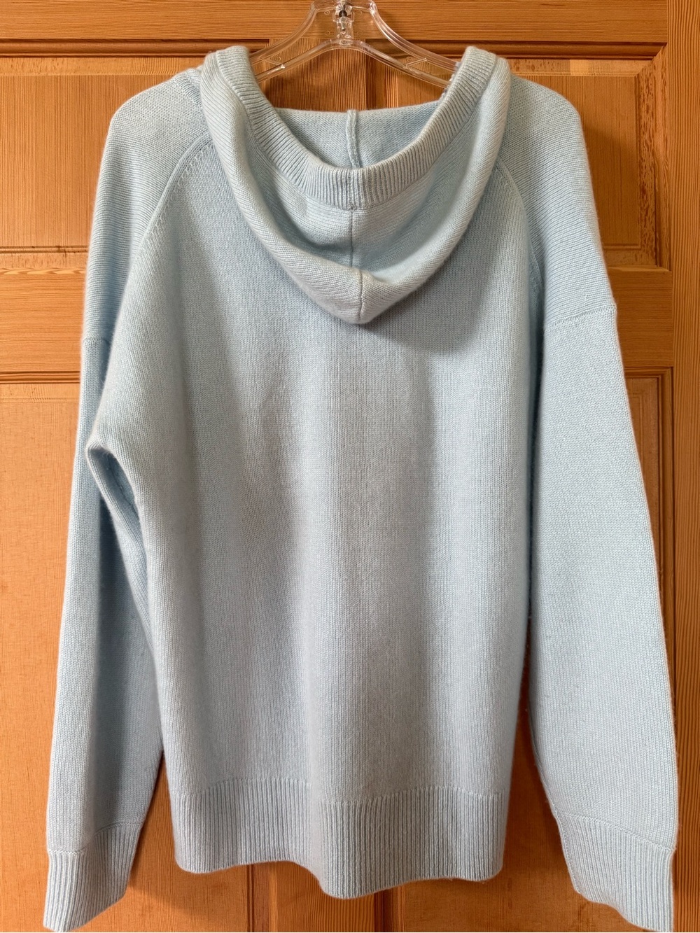 NakedCashmere Light Blue V-Neck Hooded Cashmere Sweater - Picture 3 of 7